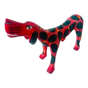 Wooden handcarved hand painted dog bright colors MCM